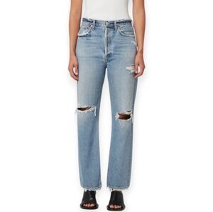 Agolde 90s High Rise Loose Straight Jeans Distressed in Isolate Size 23